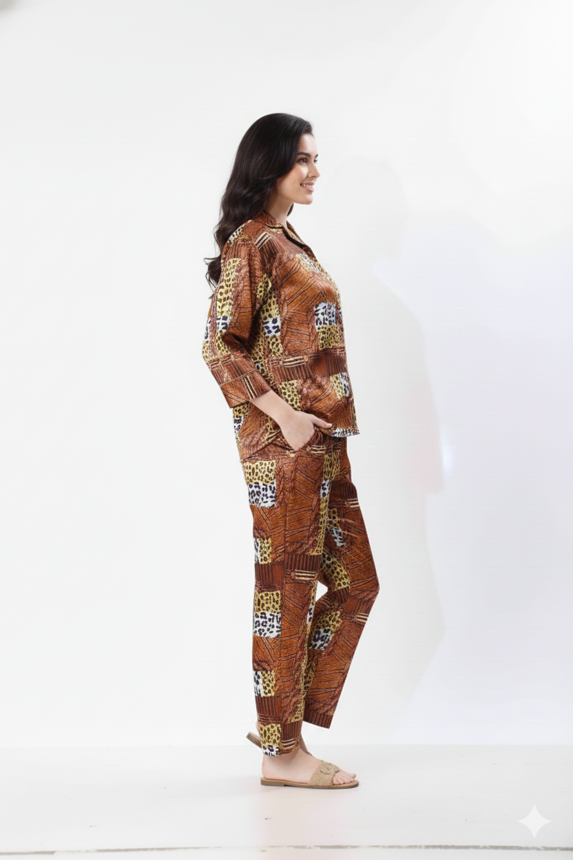 Savanna Patchwork Italian Satin Nightsuit – Glamoura X