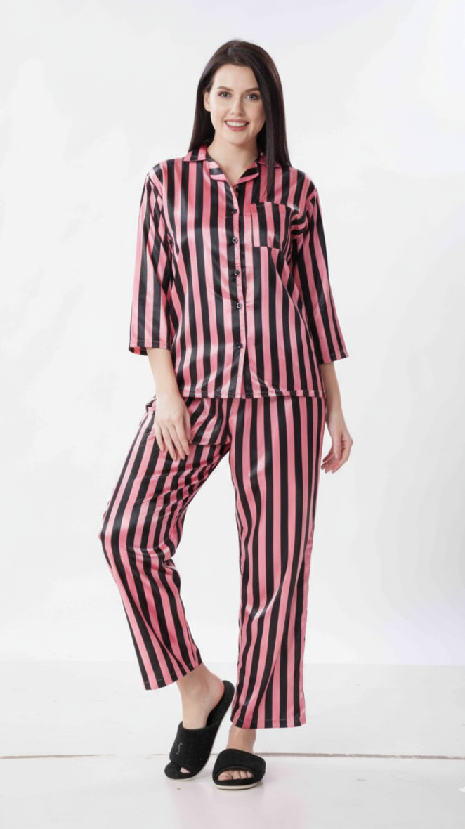 Venetian Stripe Satin Nightsuit – Glamoura X