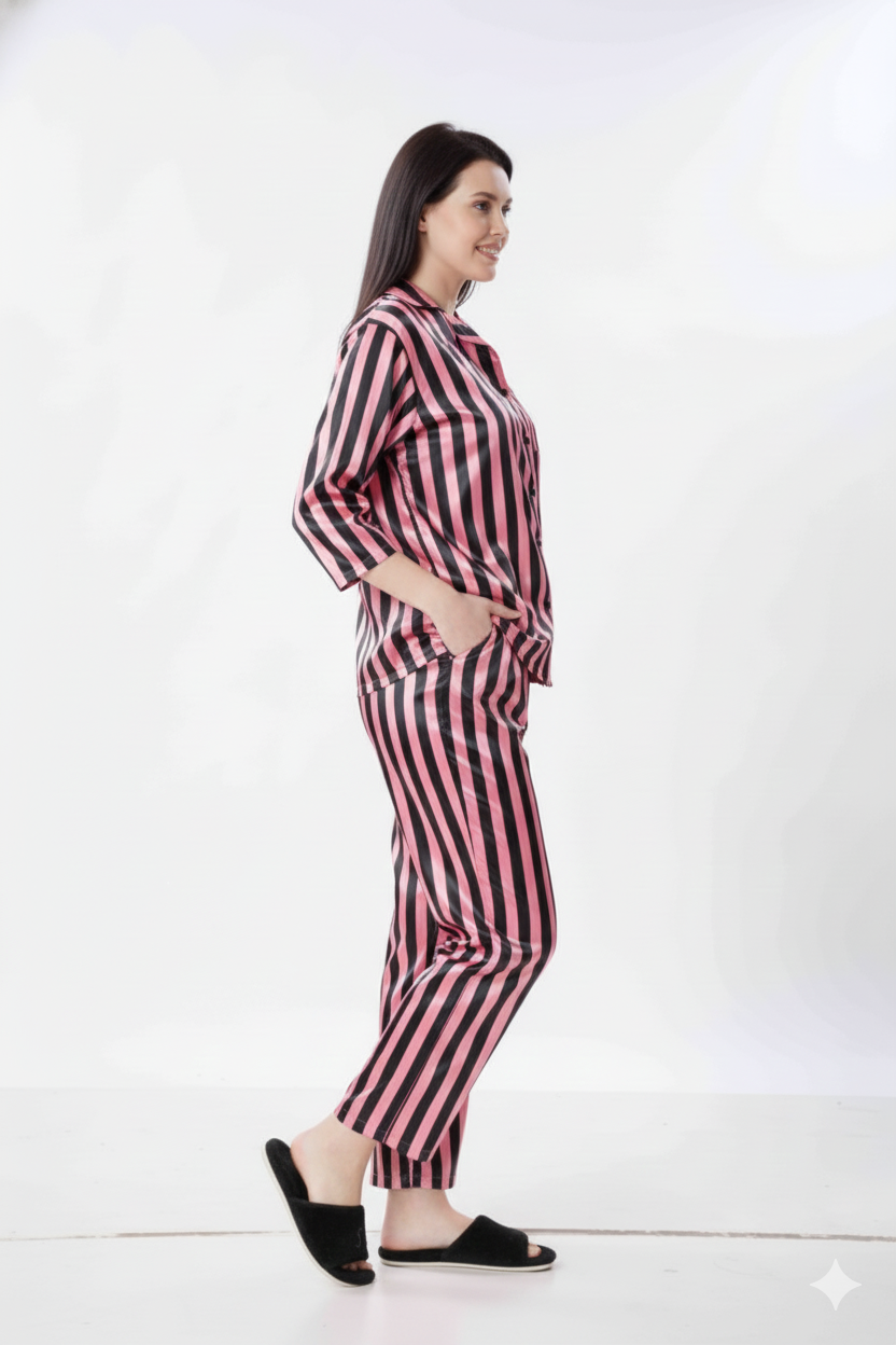 Venetian Stripe Satin Nightsuit – Glamoura X