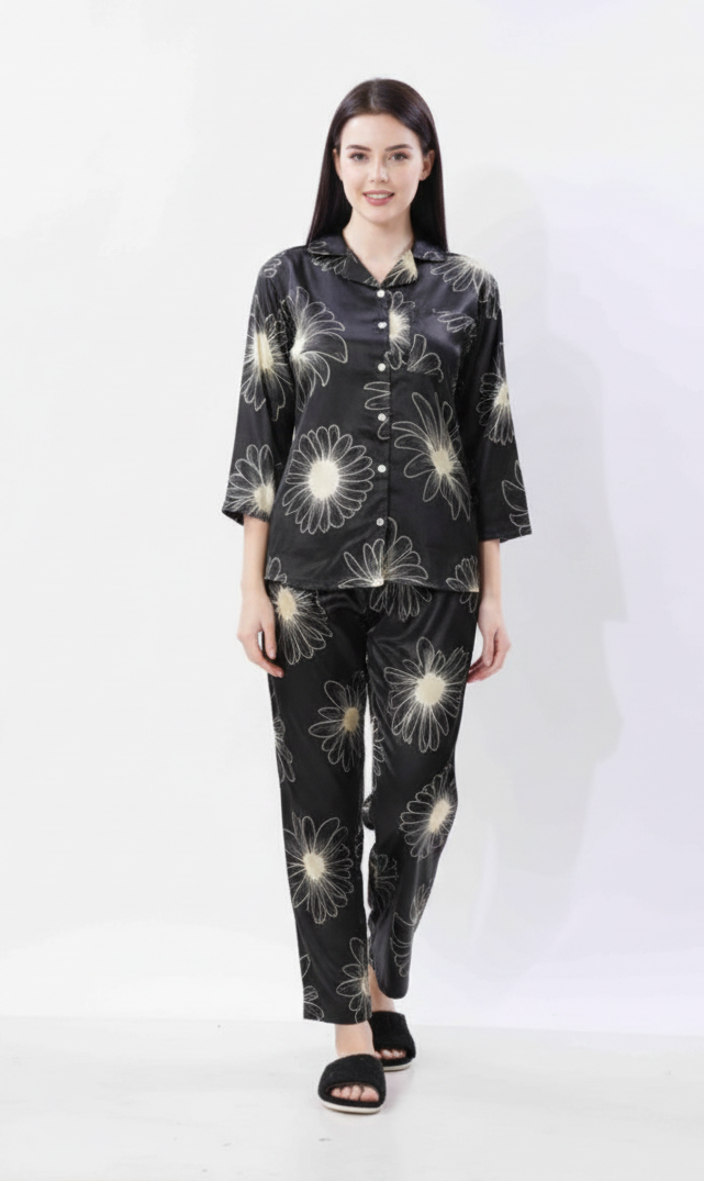 Midnight Daisy Floral Print Nightsuit – Glamoura X