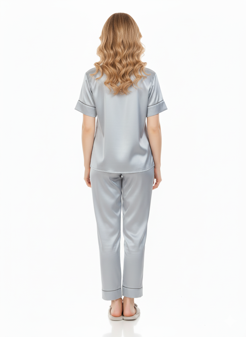 Light Grey Silver Satin Nightsuit Set – Glamoura X