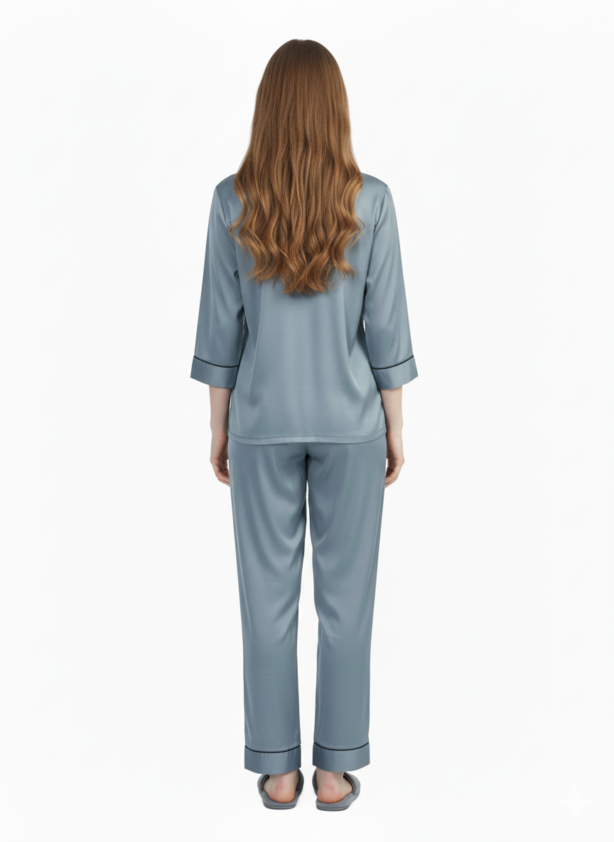 Dusty Blue Armani Satin Nightsuit