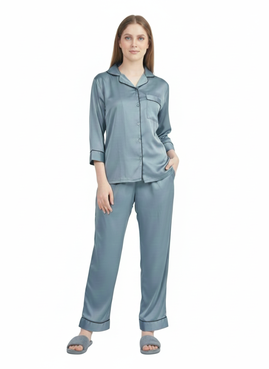 Dusty Blue Armani Satin Nightsuit