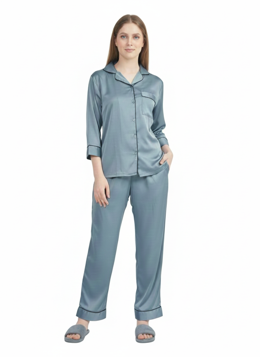 Dusty Blue Armani Satin Nightsuit