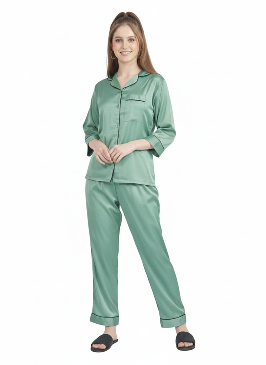 Mint Mist Satin Nightsuit – Glamoura X