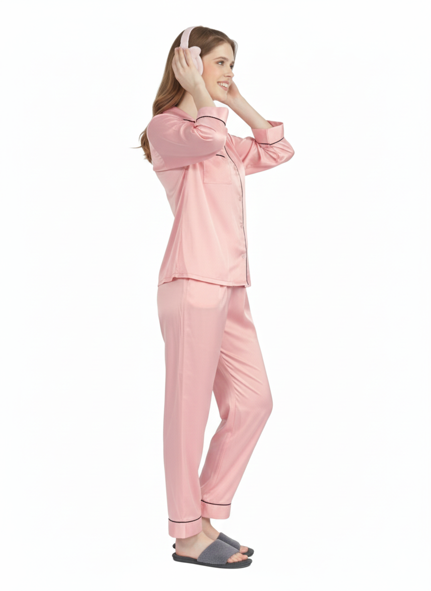 Blush Pink Armani Satin Nightsuit | Luxe Pale Pink Pyjama Set | GLAMOURA X