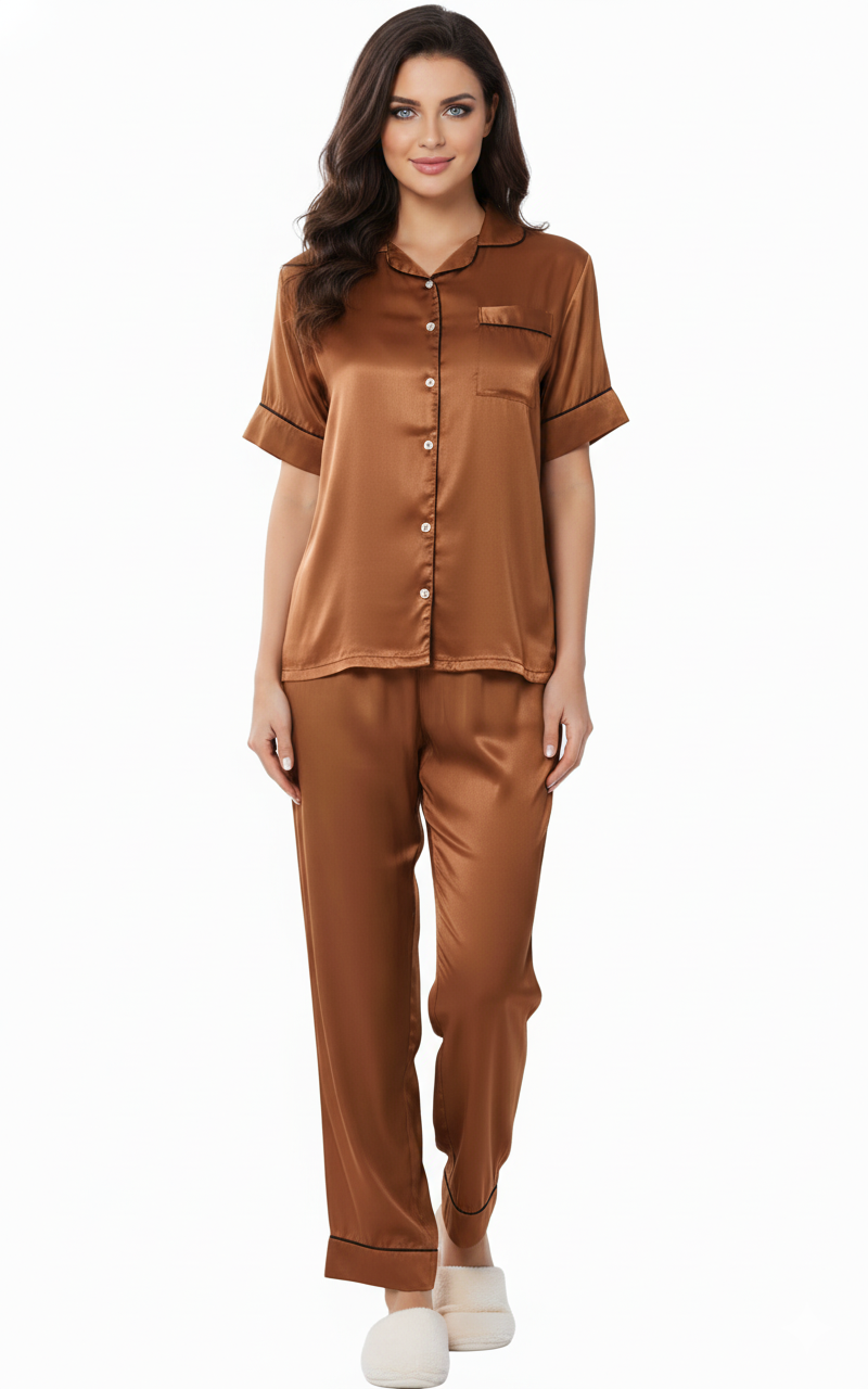 Brown Copper Satin Nightsuit Set – Glamoura X