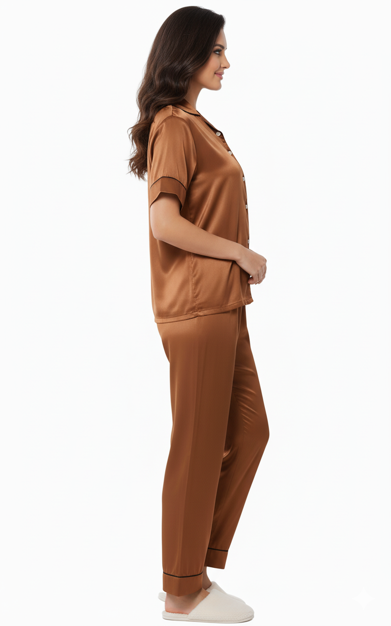 Brown Copper Satin Nightsuit Set – Glamoura X