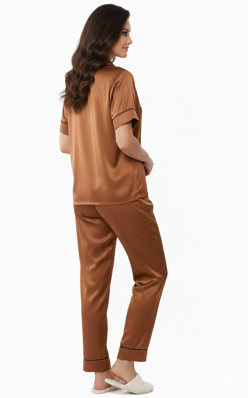 Brown Copper Satin Nightsuit Set – Glamoura X