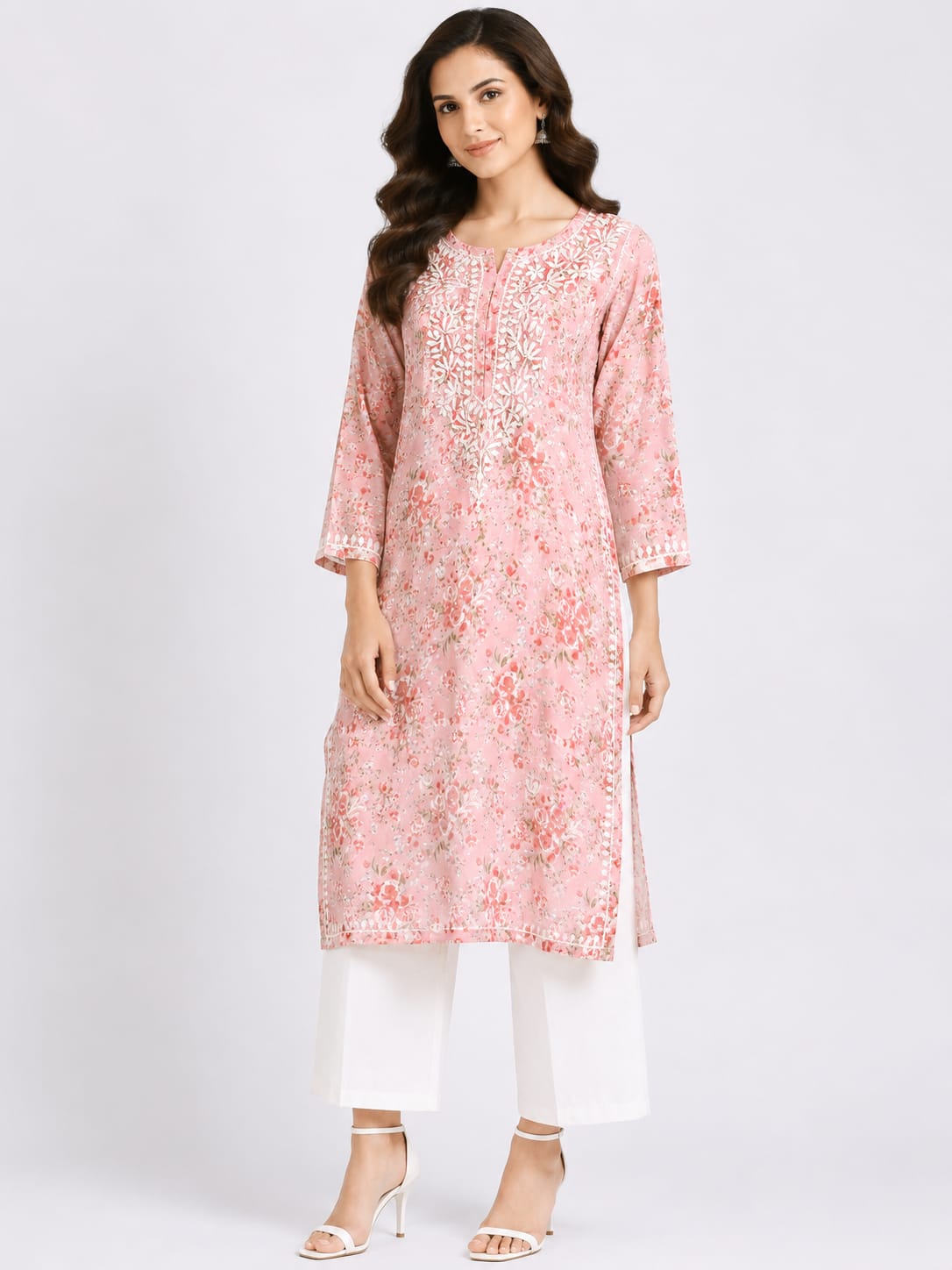 Cotton Floral polka button kurthi