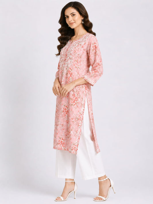 Cotton Floral polka button kurthi
