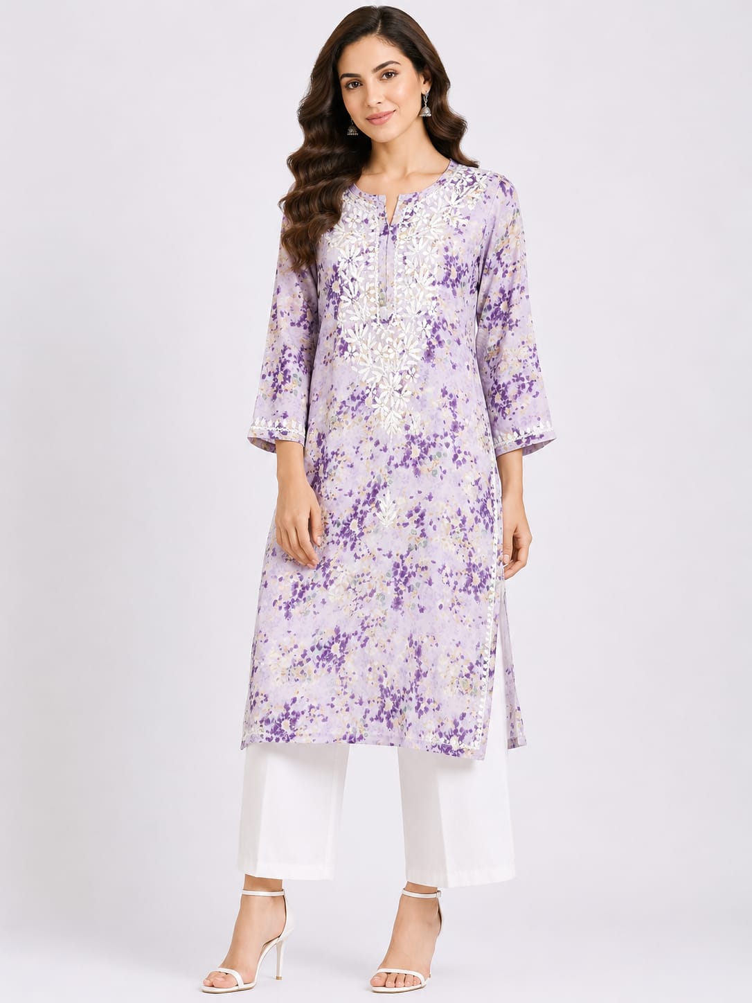Cotton Floral polka button kurthi