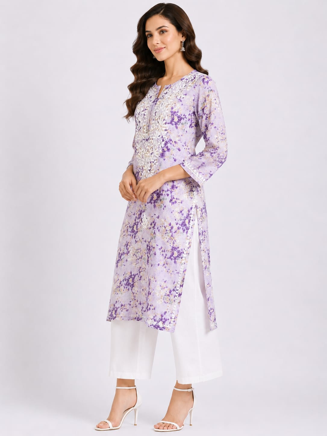 Cotton Floral polka button kurthi
