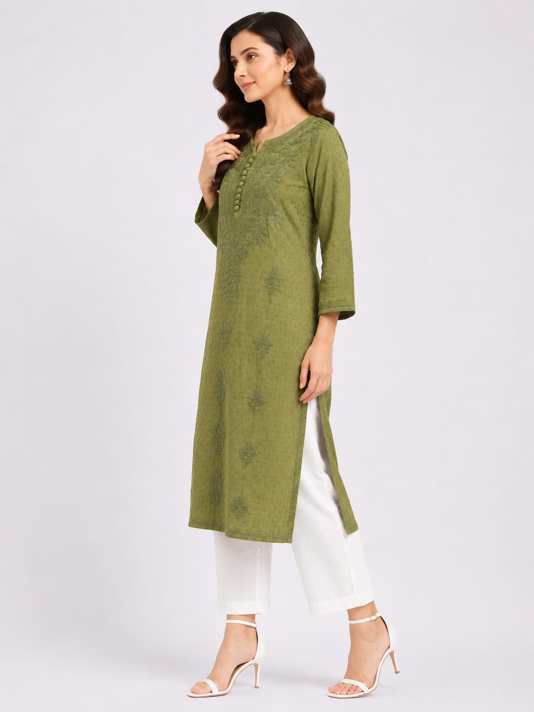 Cotton polka button kurthi