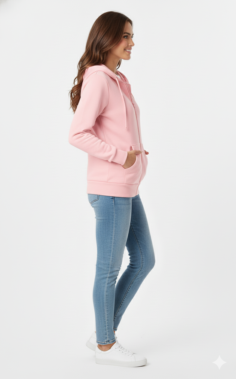 Baby Pink Solid Premium 390 GSM Cotton Full-Zip Unisex Hoodie | Glamoura X by Zadine Customizable