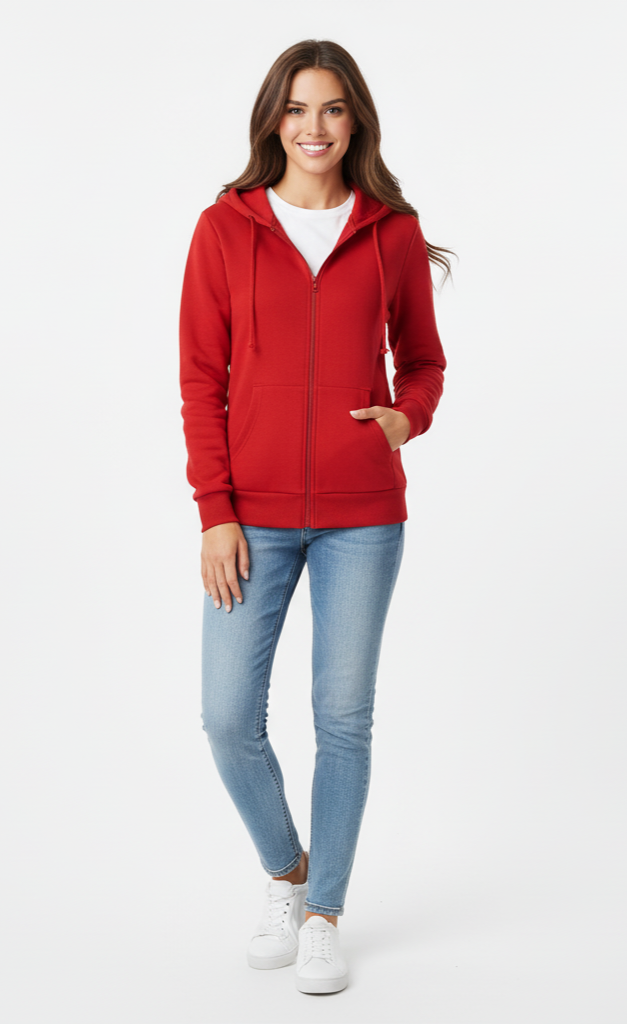 Ardinal Red 390 GSM Ultimate Full-Zip Hoodie | Glamoura X by Zadine High-Volume Solid Apparel