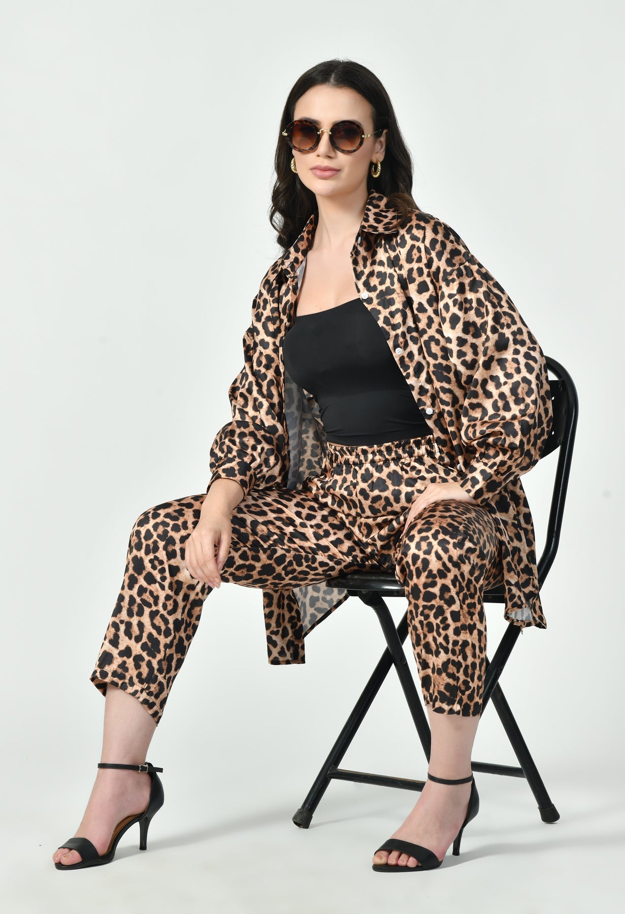 Glamoura X Leopard Print Japanese Satin Co-ord Set | Modest Luxury Wear UAE