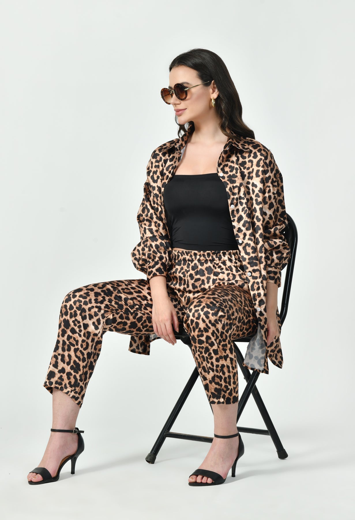 Glamoura X Leopard Print Japanese Satin Co-ord Set | Modest Luxury Wear UAE