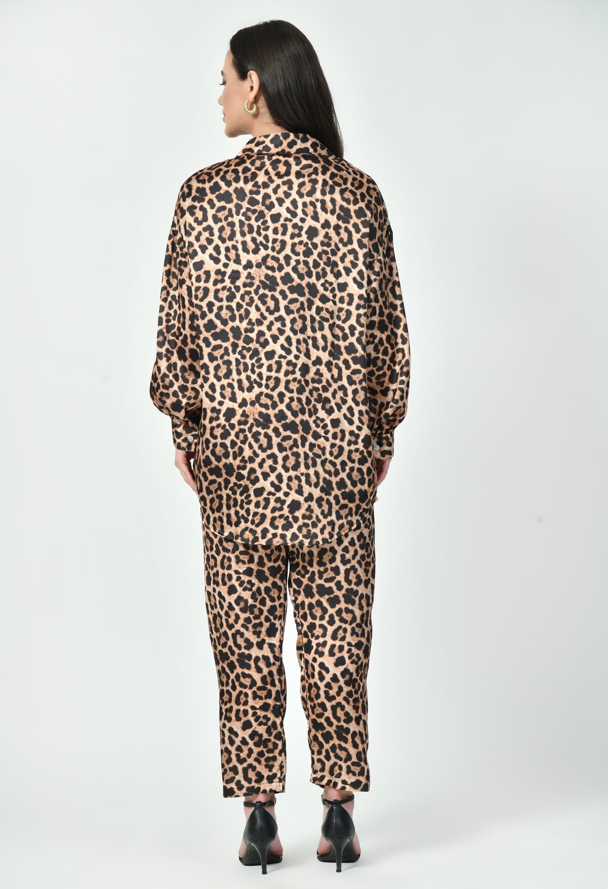 Glamoura X Leopard Print Japanese Satin Co-ord Set | Modest Luxury Wear UAE