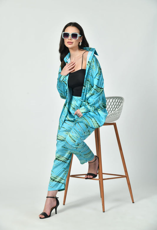 Glamoura X  Modest Blue Satin co-ord Set | Japanese Satin Modest Luxury Wear