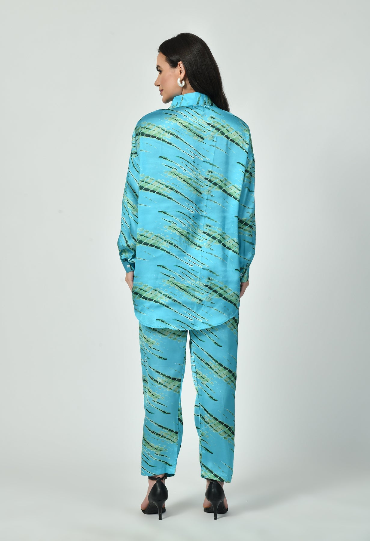 Glamoura X  Modest Blue Satin co-ord Set | Japanese Satin Modest Luxury Wear