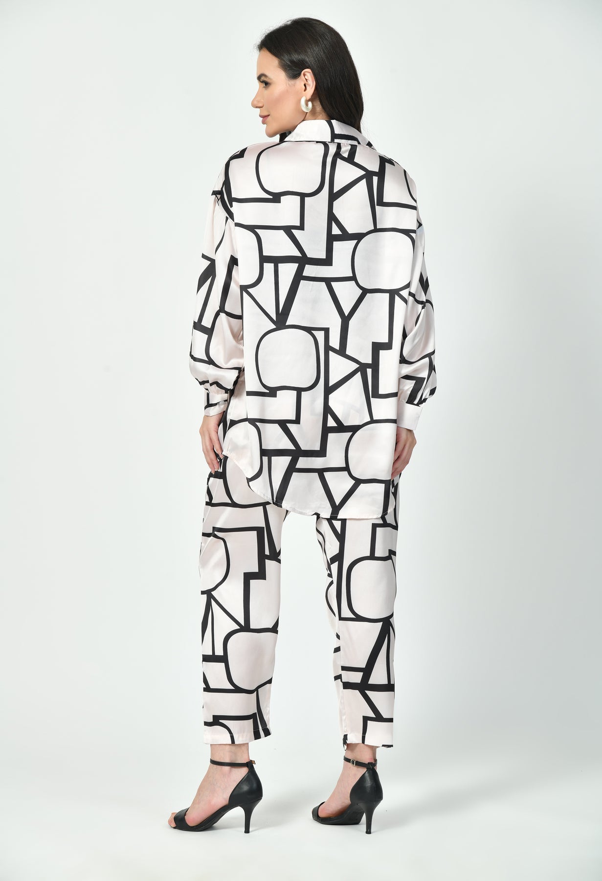 Glamoura X Abstract Line Art Co-Ord Set | Japanese Satin Geometric Print Modest wear
