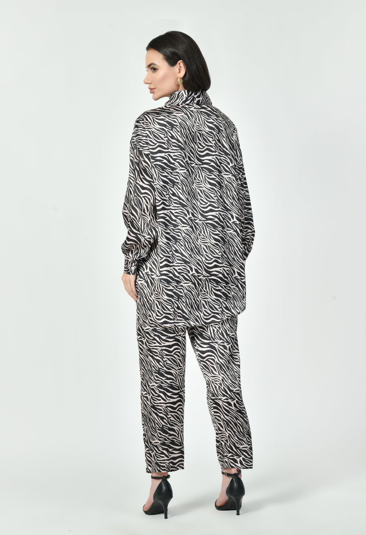 Glamoura X Zebra Print Japanese Satin Co-ord Set | Black & Brown Modest Wear