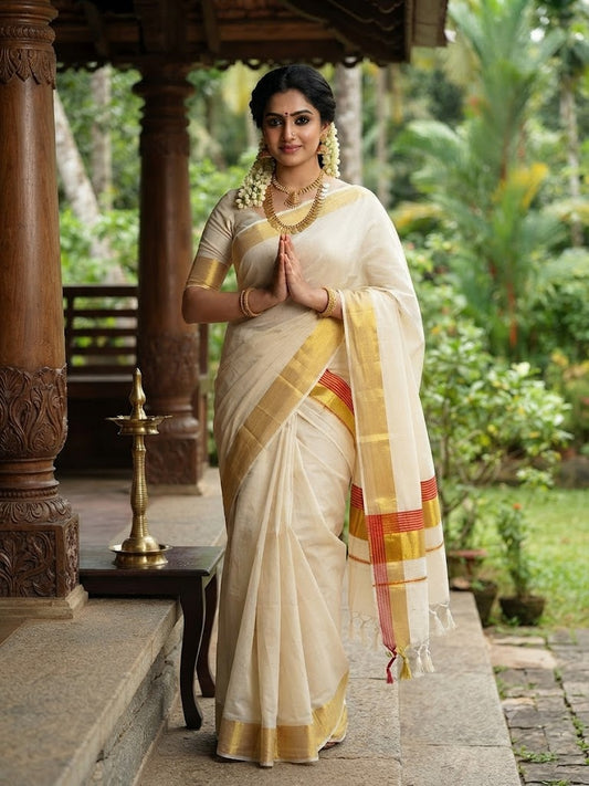 Balaramapuram Kasavu Cotton Saree with Running Blouse
