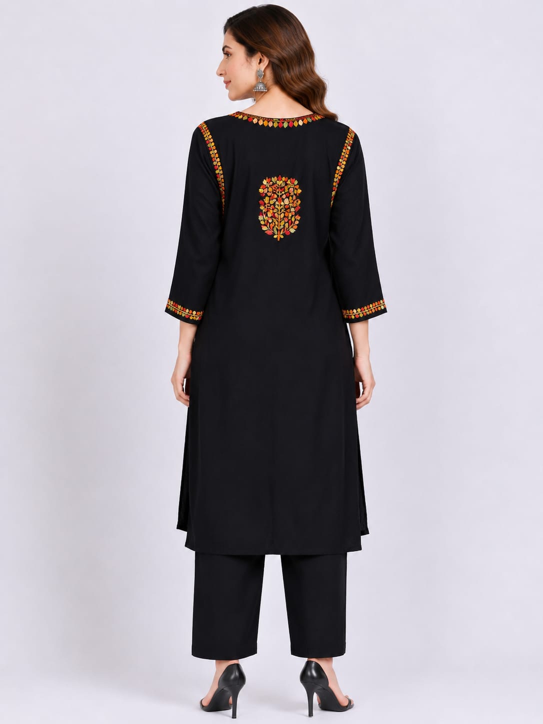 Black Muti colour thread kurthi rayon-Chickankari