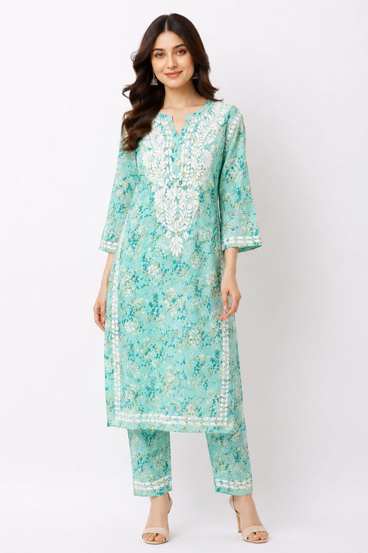 Glamoura X Mul mul printed kurti and pant set