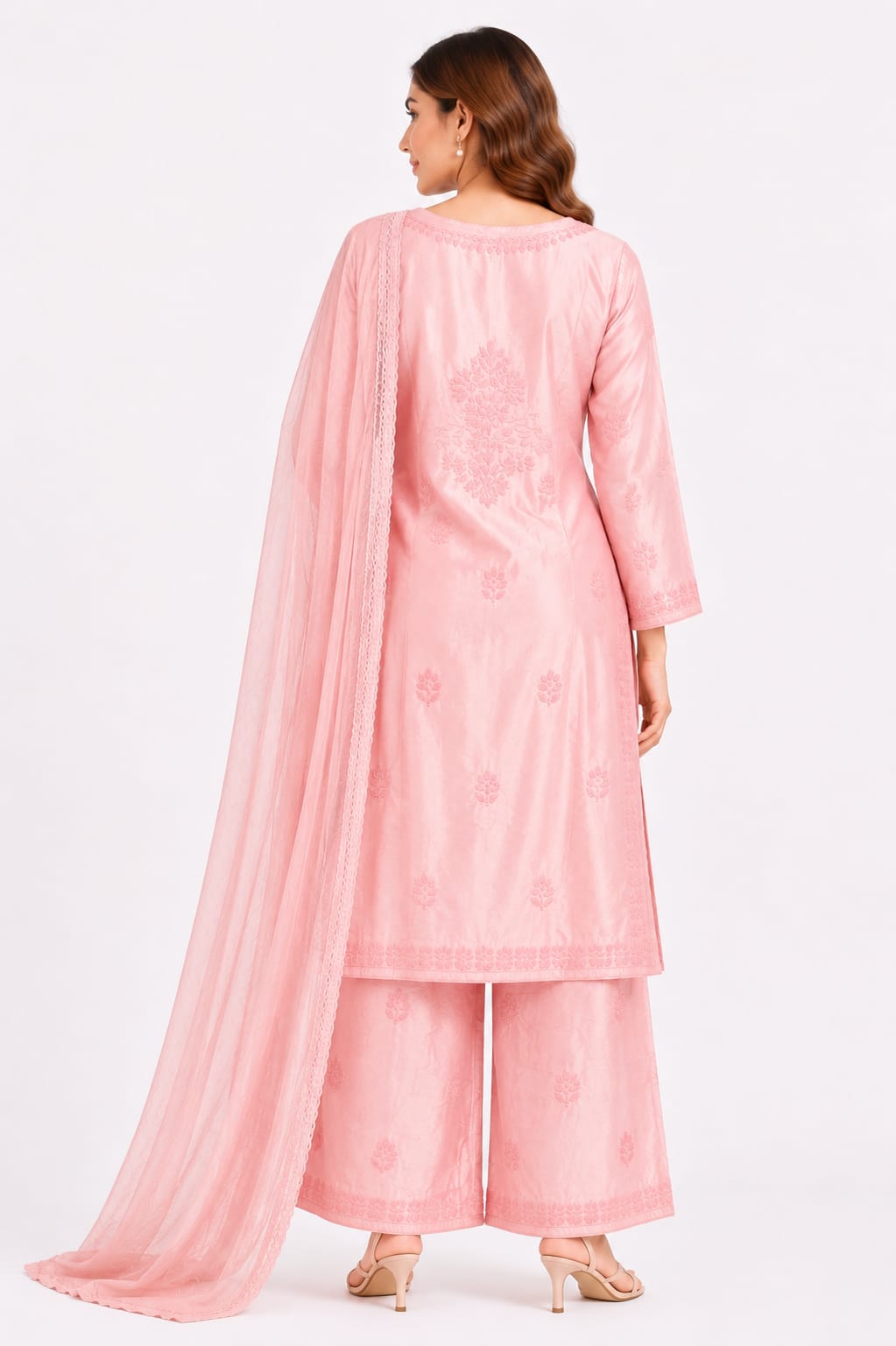 Mul chanderi 3 pcs set - Kurti, Palazzo and Dupatta