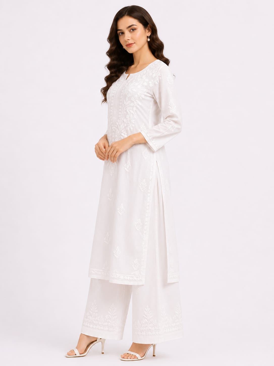 White Rayon Kurti Palazzo set