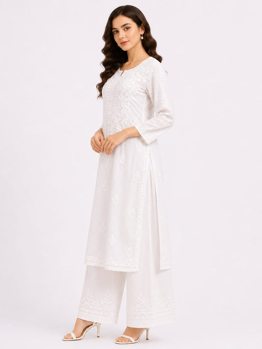 White Rayon Kurti Palazzo set