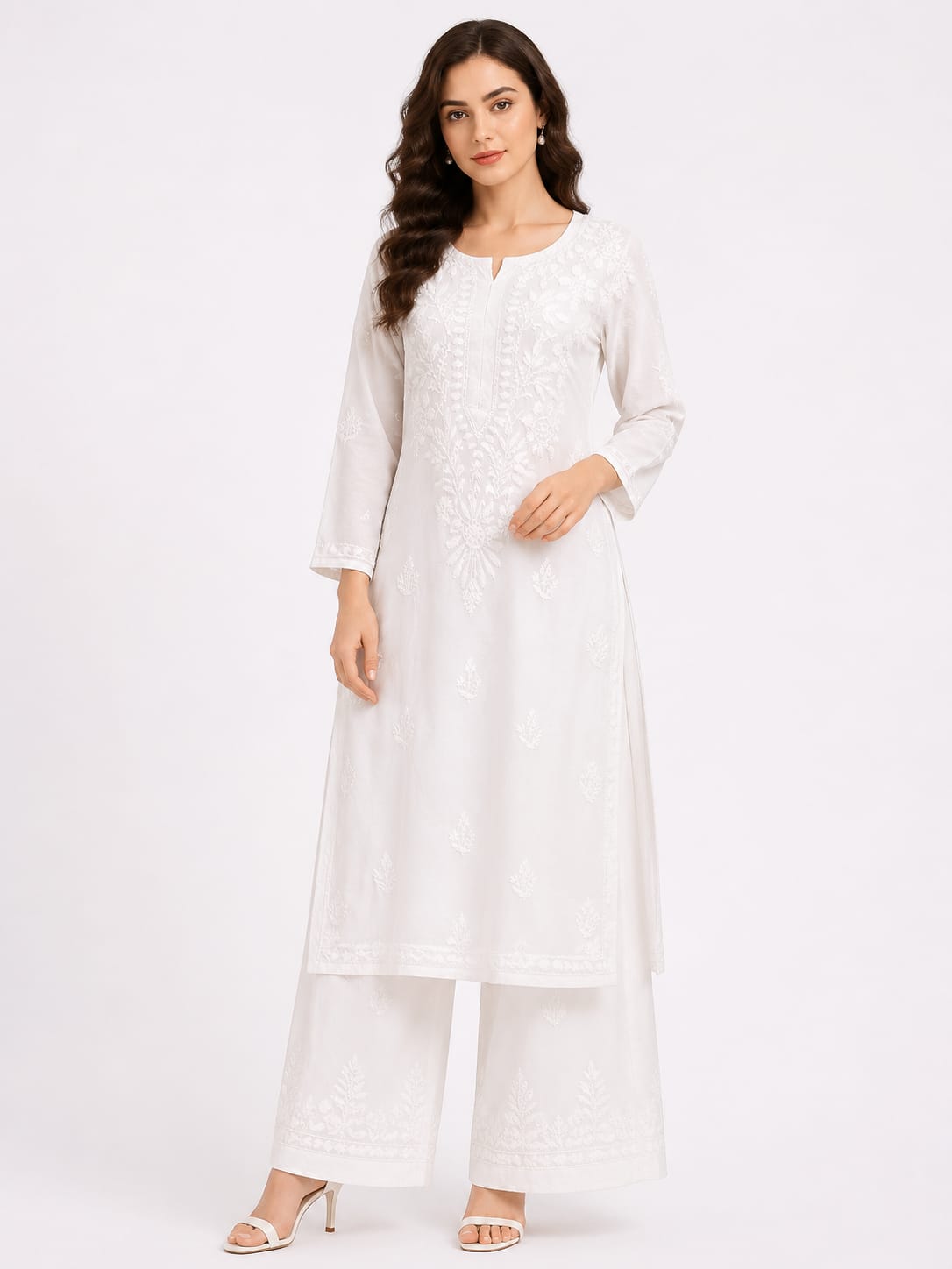 White Rayon Kurti Palazzo set