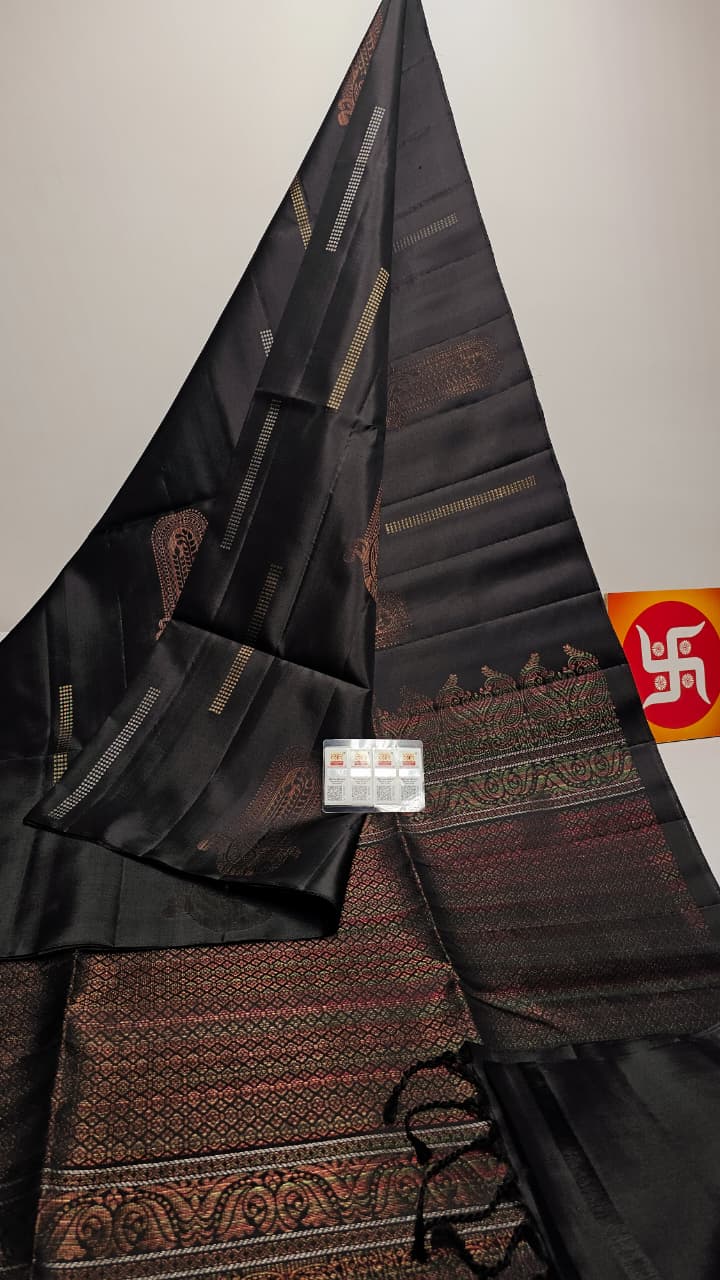 Sirumugai Pure Handloom Kanchi Soft Silk Sarees-self blouse-all over motives-Multiple colour