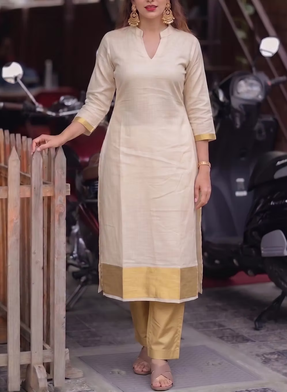 Golden Kasavu Tissue Kurti