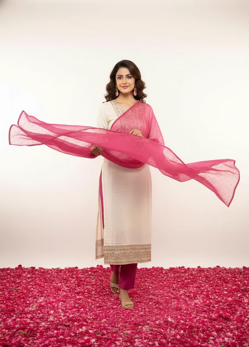 Haradhi Kasavu Straight Kurta Set with Pant and Dupatta for Women