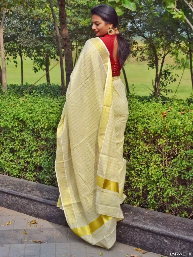 Kerala Tissue Stripe Kerala Kasavu Saree
