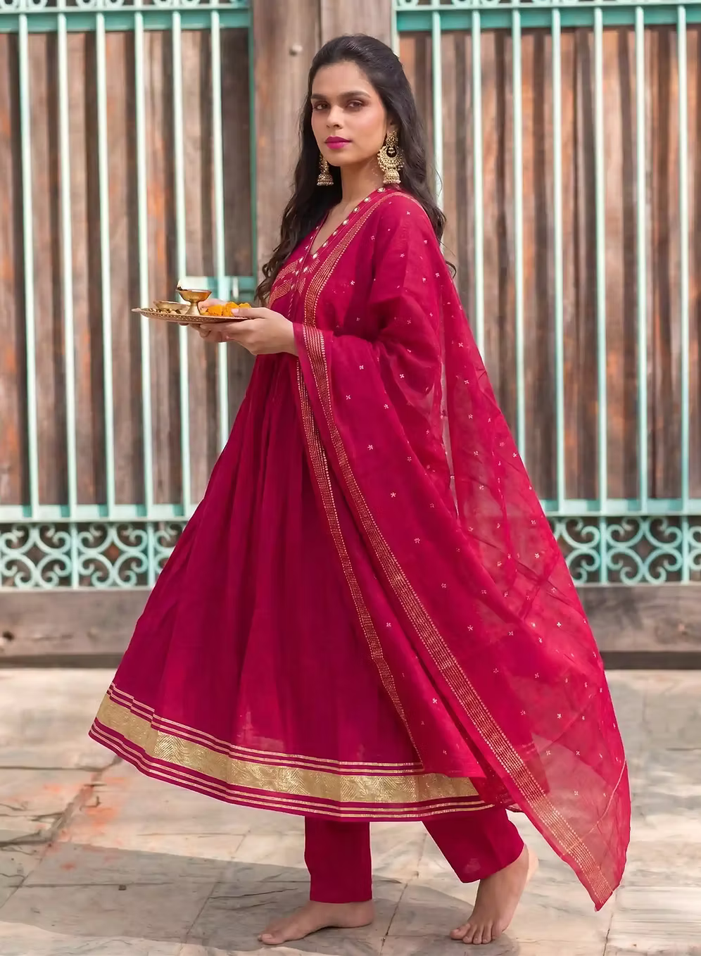 Hibiscus Pink Cotton Kurta Set