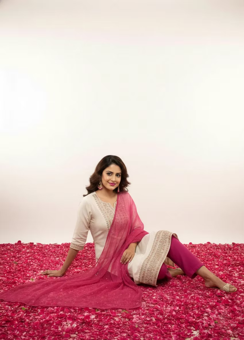 Haradhi Kasavu Straight Kurta Set with Pant and Dupatta for Women