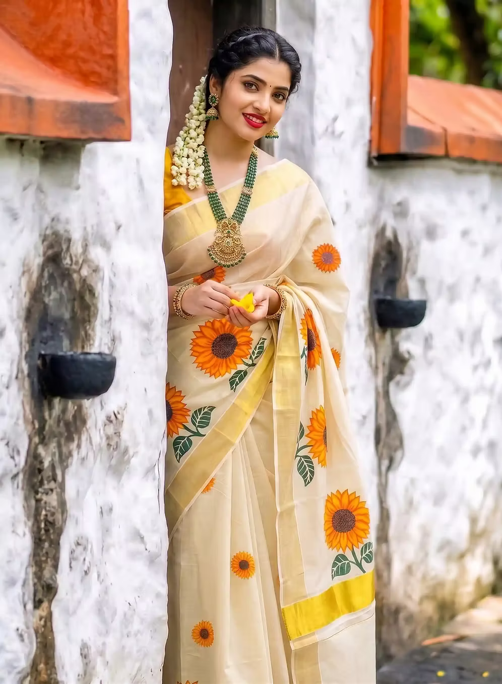 Surajamukhee Kasavu Tissue Kerala Onam Saree with Blouse