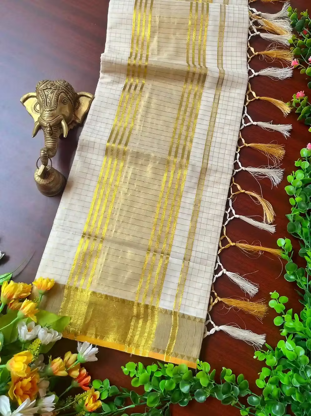 Premium Balaramapuram Block Kasavu Cotton Kasavu Saree with Orange Border