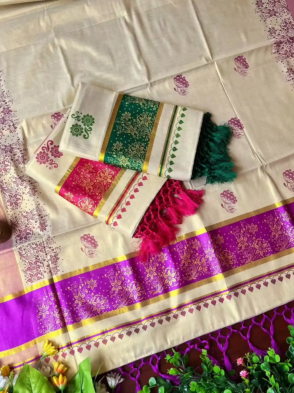 Floral Creeper Tussel Tissue Saree with Blouse