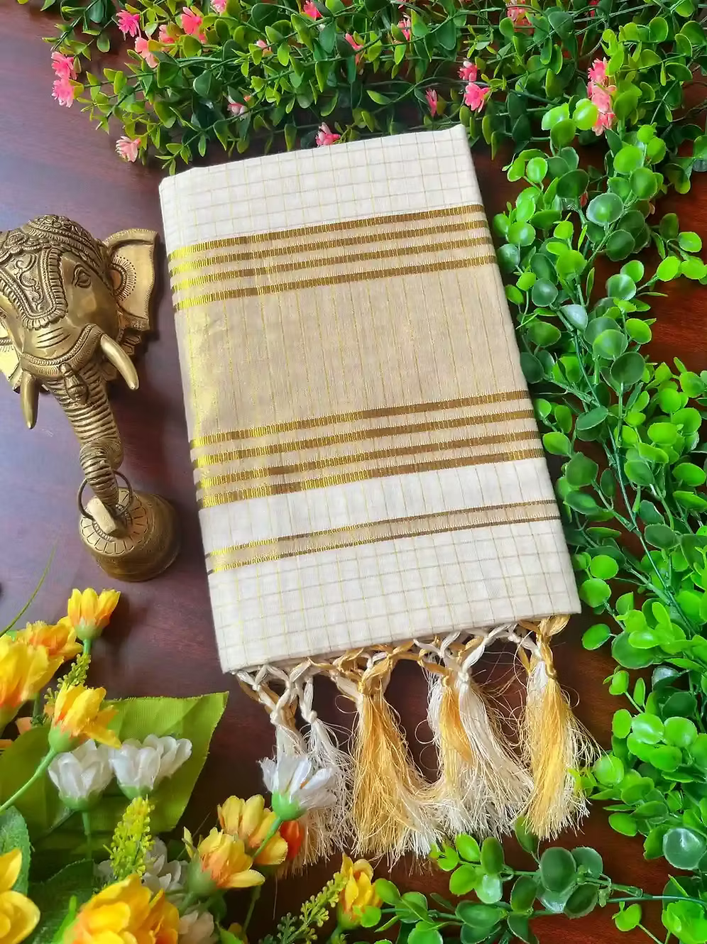 Premium Balaramapuram Block Kasavu Cotton Kasavu Saree with Orange Border