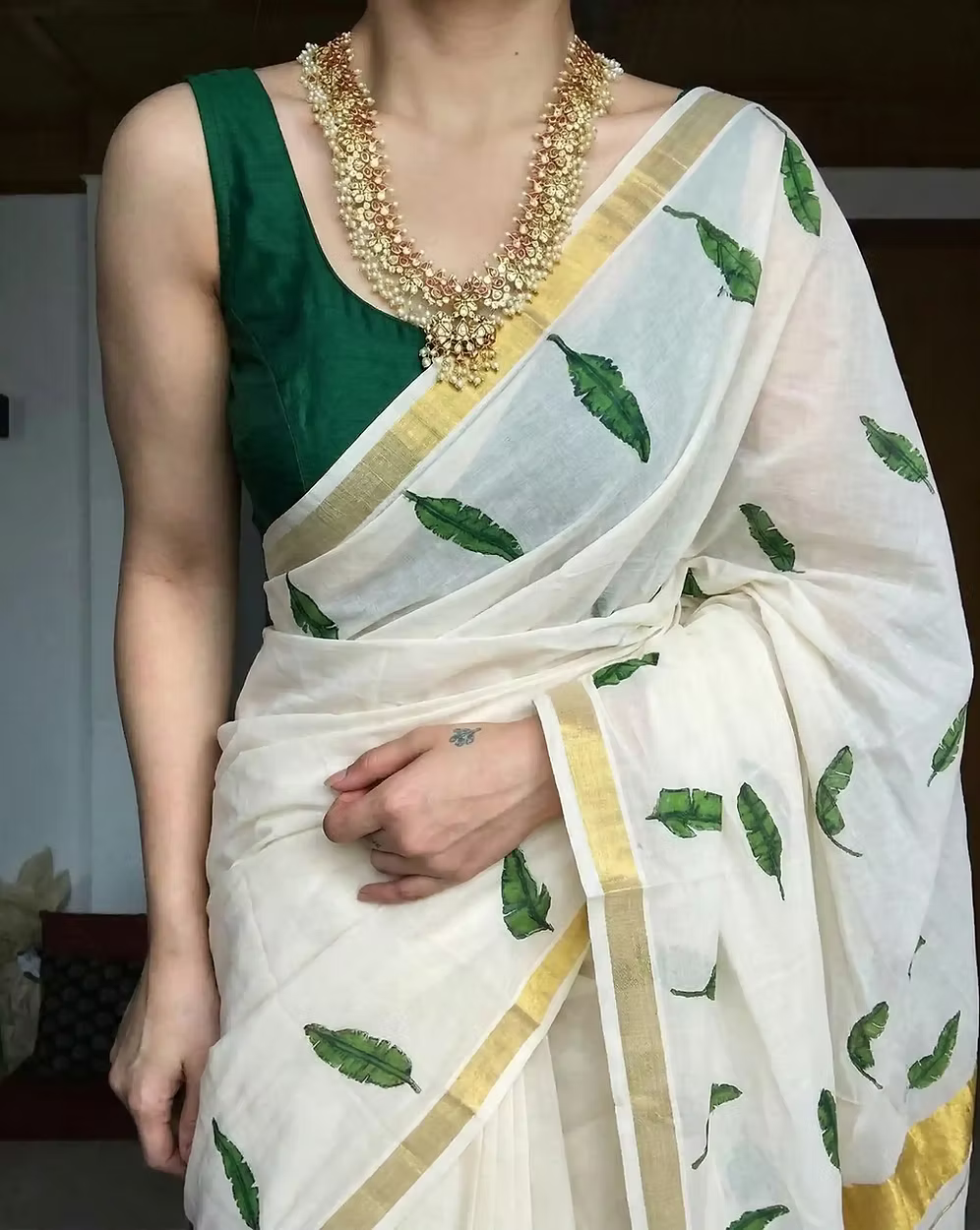 Banana Leaf Designer Kasavu Cotton Saree | Kuthampully