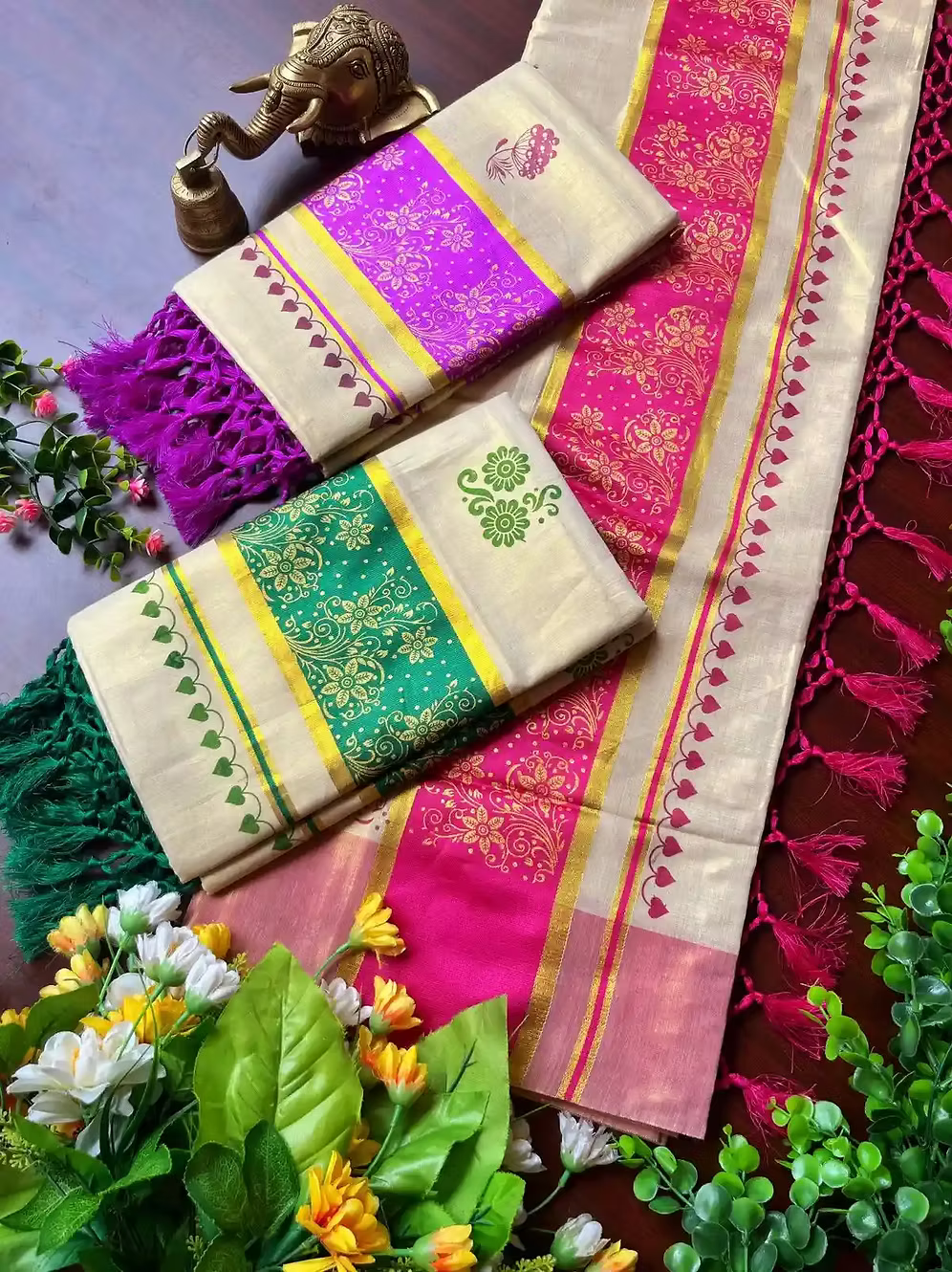 Floral Creeper Tussel Tissue Saree with Blouse