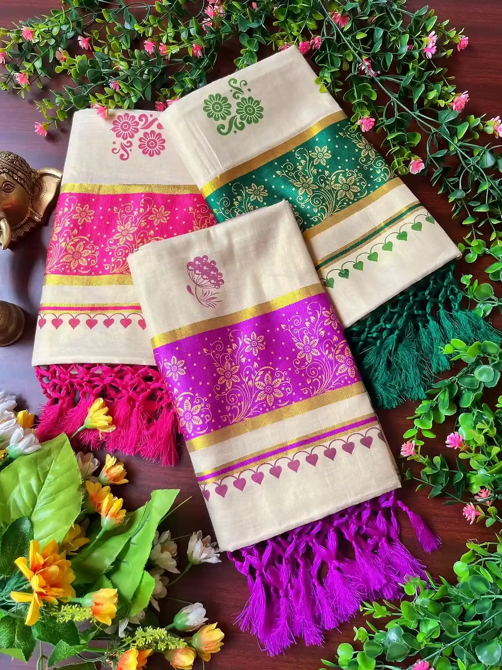 Floral Creeper Tussel Tissue Saree with Blouse