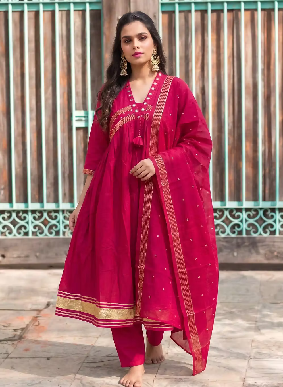 Hibiscus Pink Cotton Kurta Set