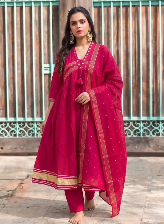 Hibiscus Pink Cotton Kurta Set