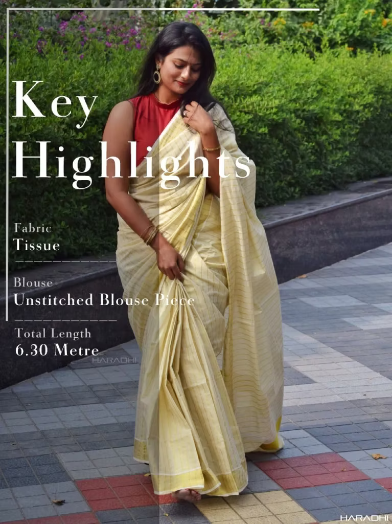 Kerala Tissue Stripe Kerala Kasavu Saree